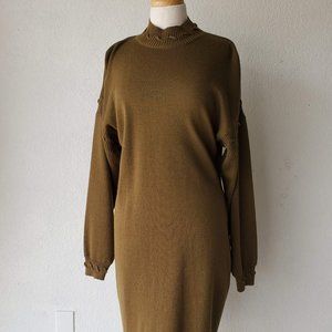 Vintage 80s/90s Olive Green Knit Sweater Dress